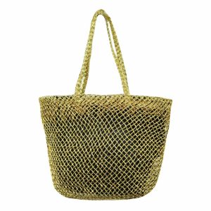 Τσάντα ώμου ψάθινη με πλέγμα Χρυσό  | 90136-1