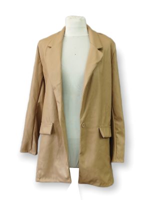 Γυναικείο δερματίνη σακάκι|LL17650 V-Beige