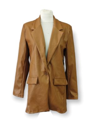 Γυναικείο δερματίνη σακάκι|LL17650 V-Brown
