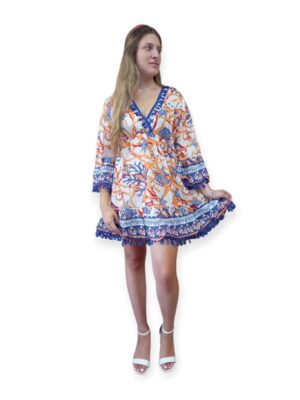 Φόρεμα boho με φουντάκια | 7451-1orange