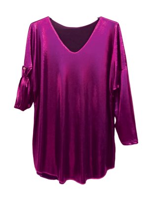 Plus Size Μεταλιζέ Top | MST2931-φούξια