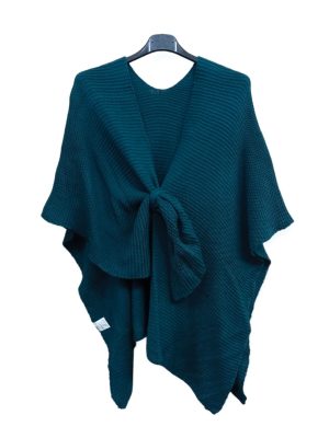 Γυναικεία πλεκτή κάπα  | MST9120πετρόλ