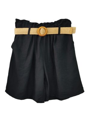 Σορτς με ψάθινη ζώνη| ELS02-black