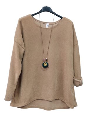 Plus Size Σενίλ Top | EL17731 beige