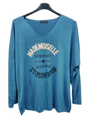 Plus Size λεπτό μάλλινοTop | EL1621 Σιέλ