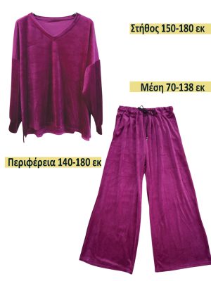 Plus Size βελούδινο Set | Ev2247 magenda